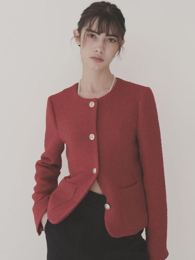 Et demain Classic tweed round wool jacket - Red