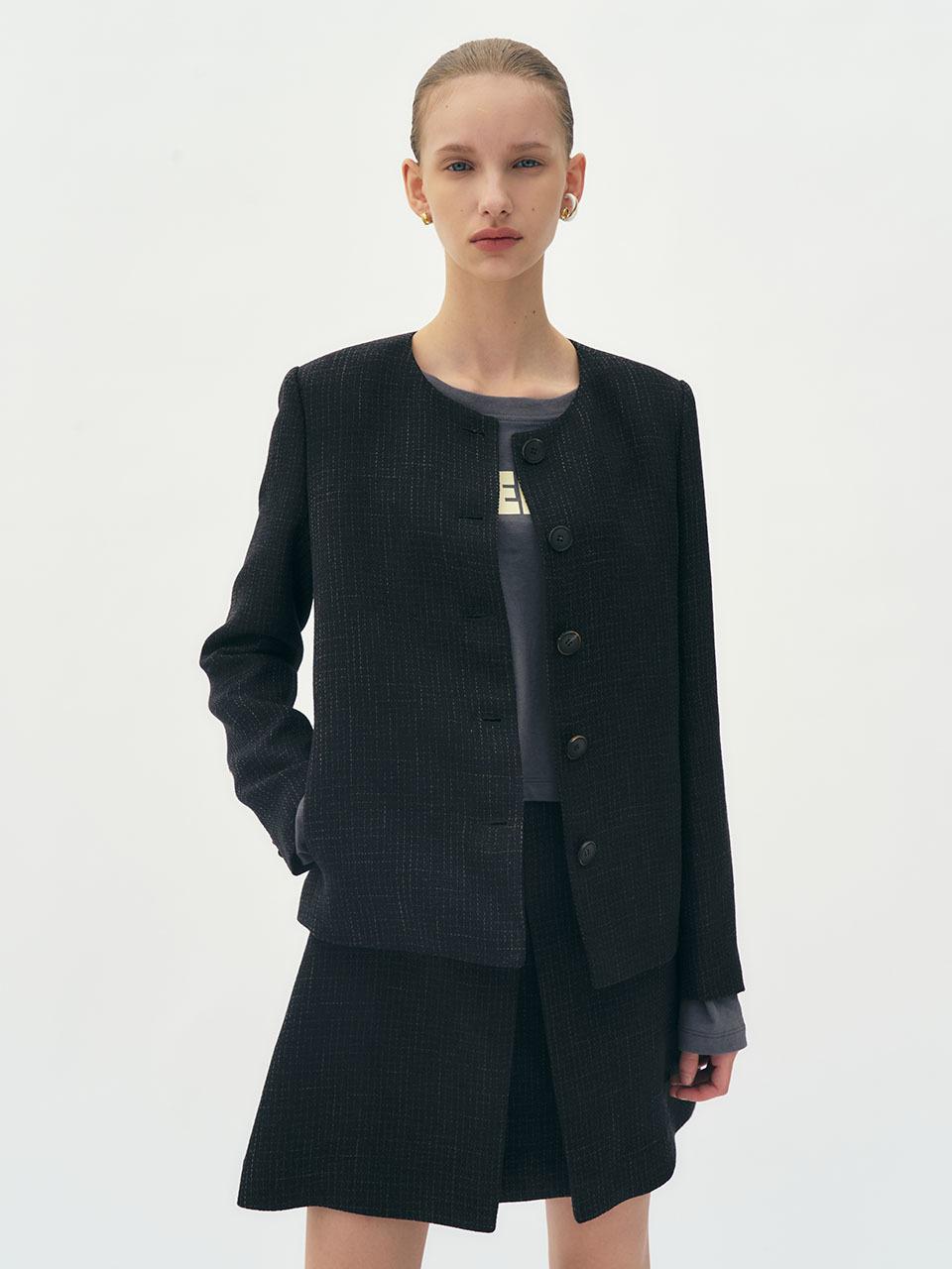 Et demain Collarless cropped tweed jacket (Black)