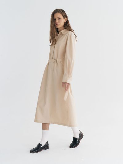 Et demain Cotton-blend Belted Shirt long Dress (Light Pink)