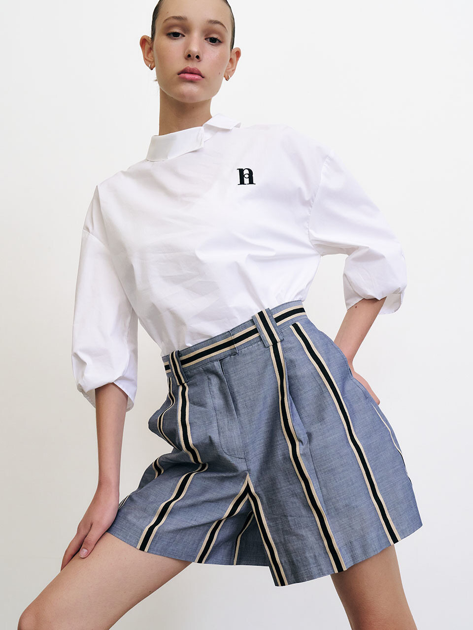 Et demain Cotton Stripe Short Pants (Navy)