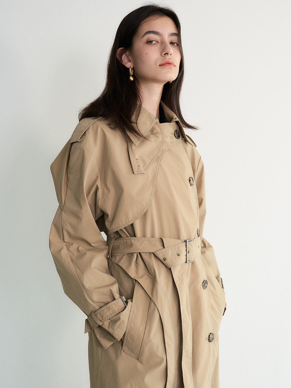Et demain Curve Brown Long Trench Coat