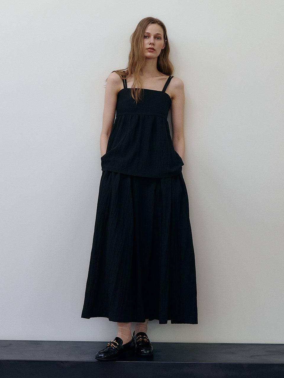 Et demain Flared Crinkle Banding Skirt _ Black