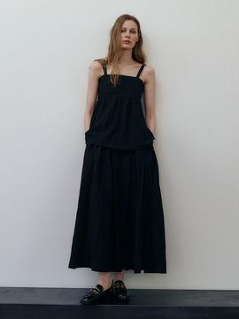Et demain Flared Crinkle Banding Skirt _ Black