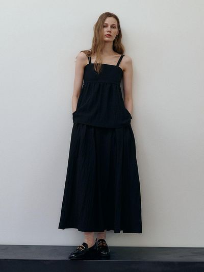 Et demain Flared Crinkle Banding Skirt _ Black