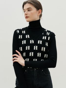 Et demain hier et demain Logo V-neck Knit Vest_Black