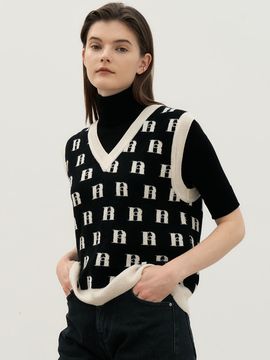 Et demain hier et demain Logo V-neck Knit Vest_Oreo