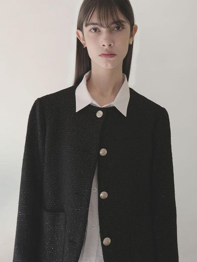 Et demain Holi twinkle tweed round jacket - Black
