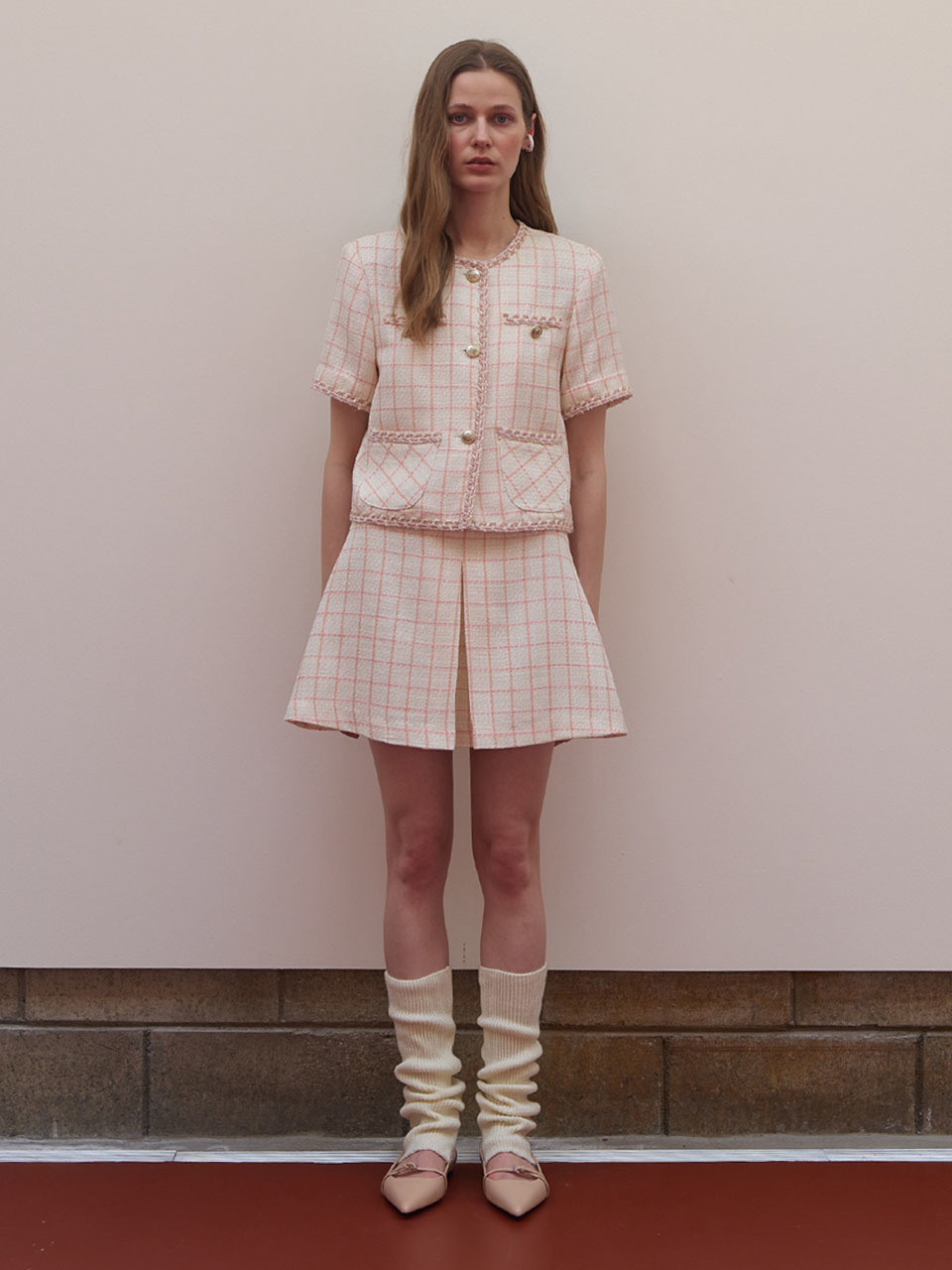Et demain Linen Tweed A-line Mini Skirt_Pink