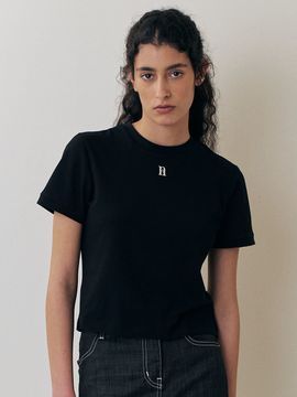Et demain Logo Color Block Crop T-shirt _ Black