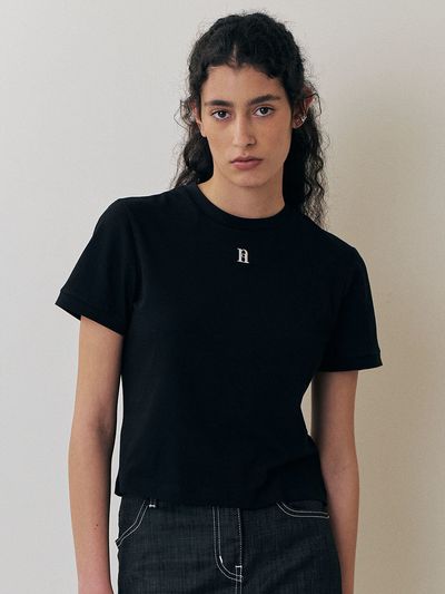 Et demain Logo Color Block Crop T-shirt _ Black