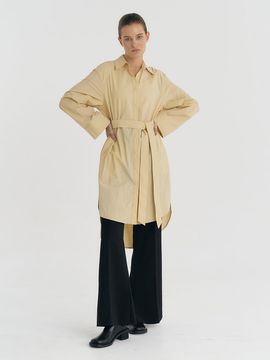 Et demain Nylon-blend Oversize Belt Shirt Dress_Light Yellow