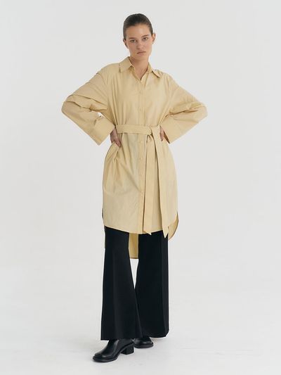 Et demain Nylon-blend Oversize Belt Shirt Dress_Light Yellow