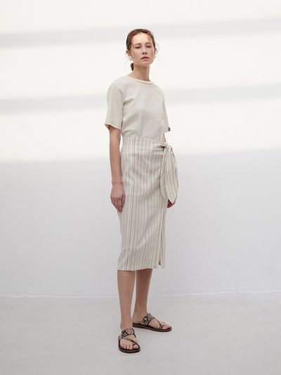 Et demain Premiun Modal Stripe Twist Ribbon Skirt