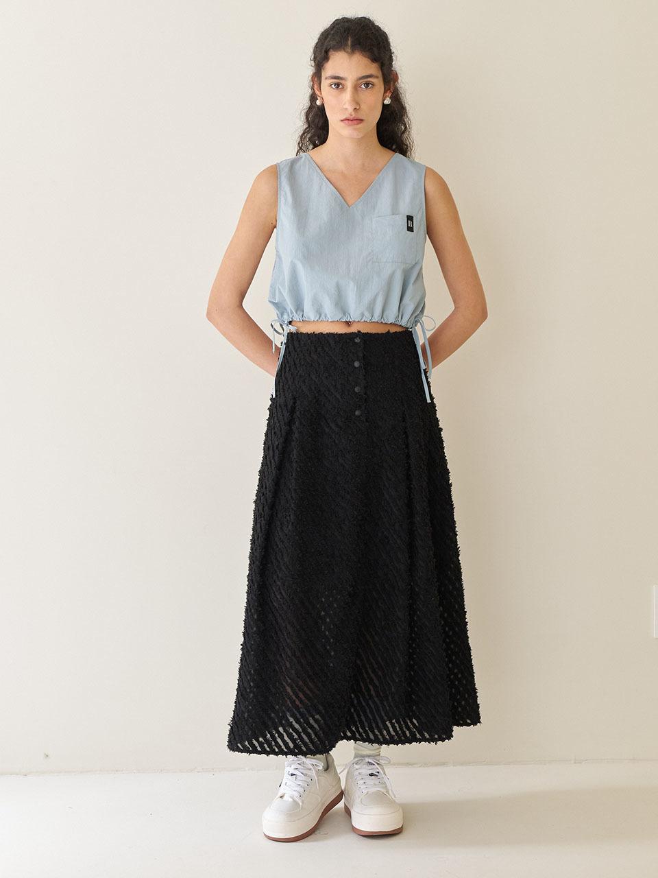 Et demain See-through Tassel Banding Long Skirt _ Black