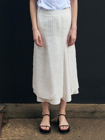Et demain Sequin Pleats Layered Long Skirt - White