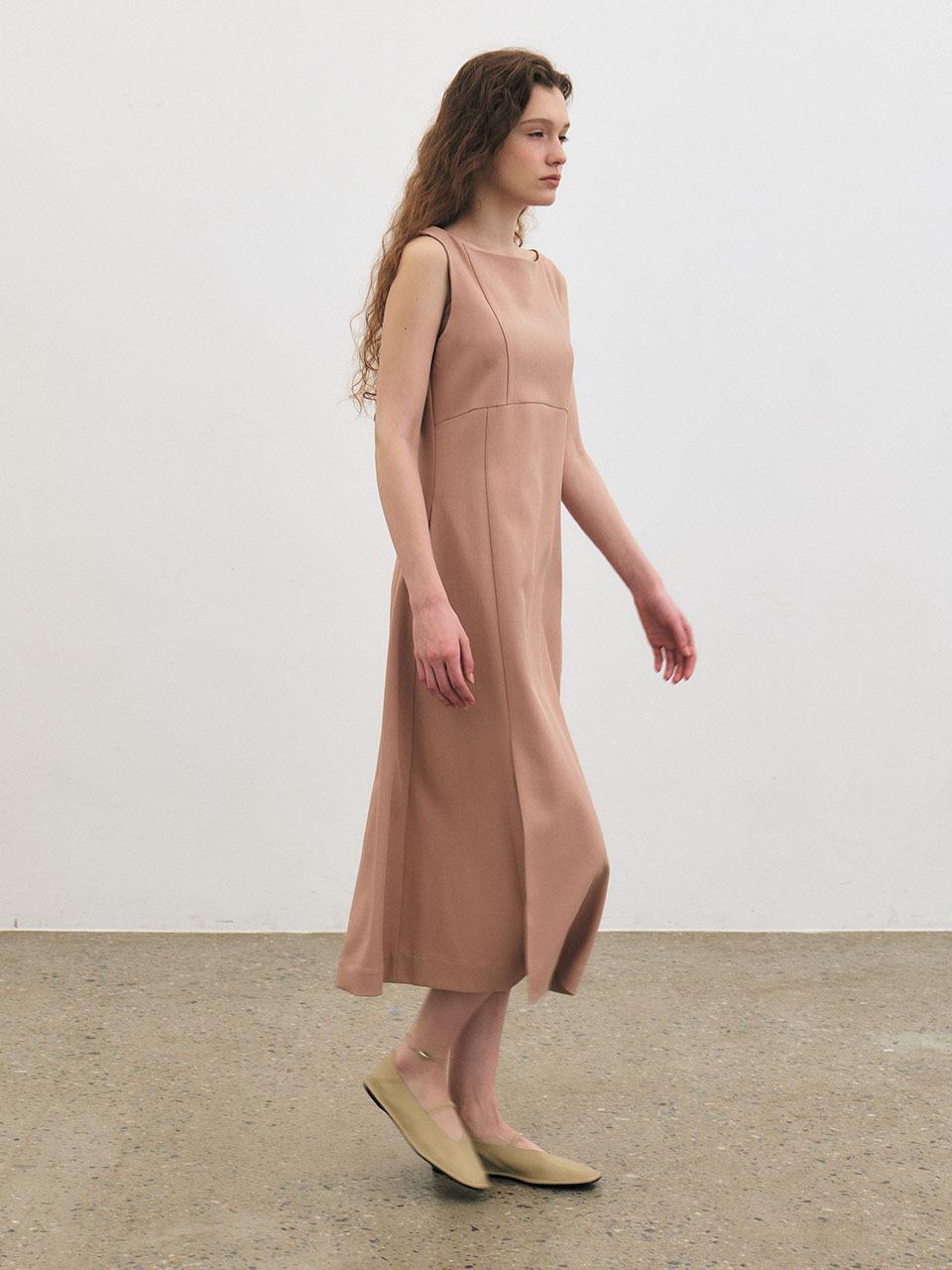 Et demain Sleeveless Boat-neck Slit Long Dress - Light Pink