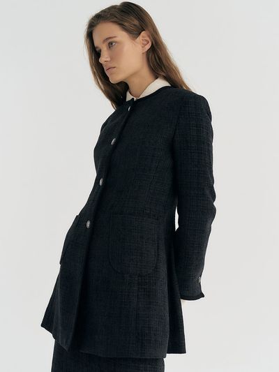 Et demain Structured Tailored Tweed long Jacket (Black)