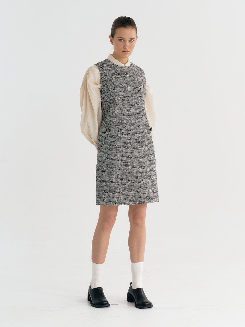 Et demain Textured Wool Tweed Midi Dress