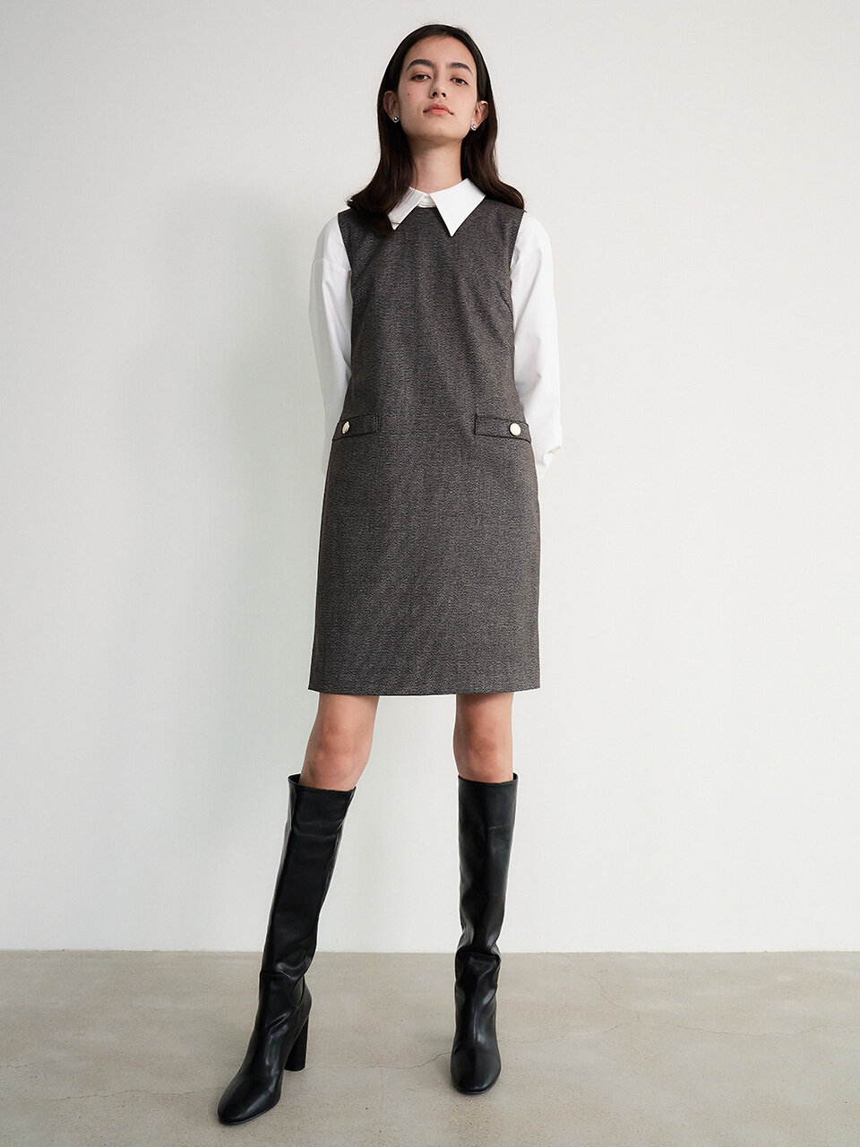 Et demain Wool Blend Tweed Midi Dress _ Brown