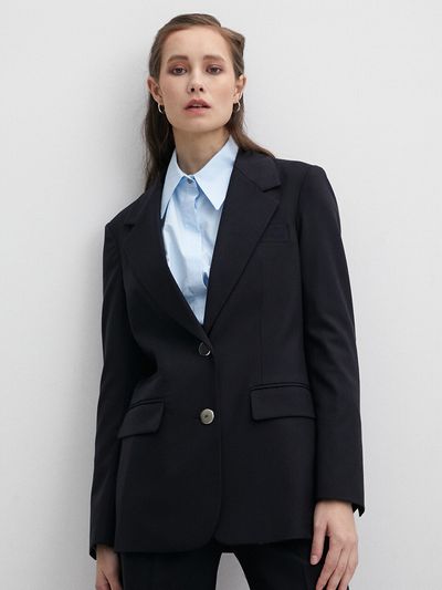 Et demain Zentra Wool Two-button Navy Jacket