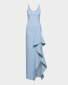 Et Ochs Drew Fine-Knit Ruffle Scoopneck Gown