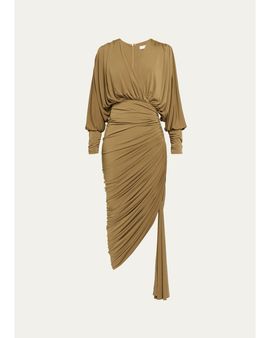 Et Ochs Gaia Draped Blouson Matte Jersey Midi Dress