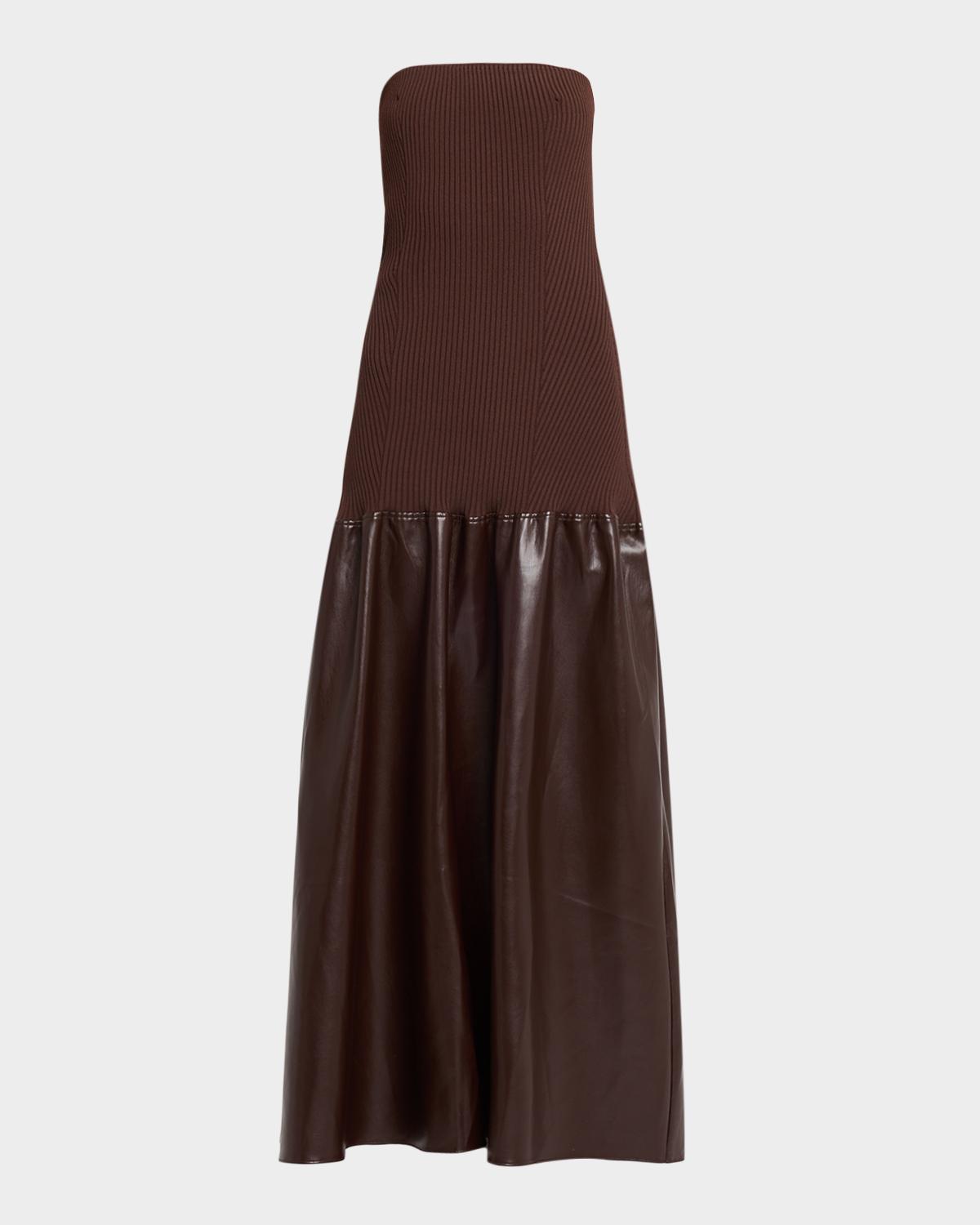 Et Ochs Sabine Strapless Rib Knit & Faux Leather Maxi Dress