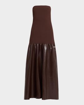 Et Ochs Sabine Strapless Rib Knit & Faux Leather Maxi Dress