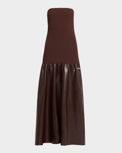Et Ochs Sabine Strapless Rib Knit & Faux Leather Maxi Dress