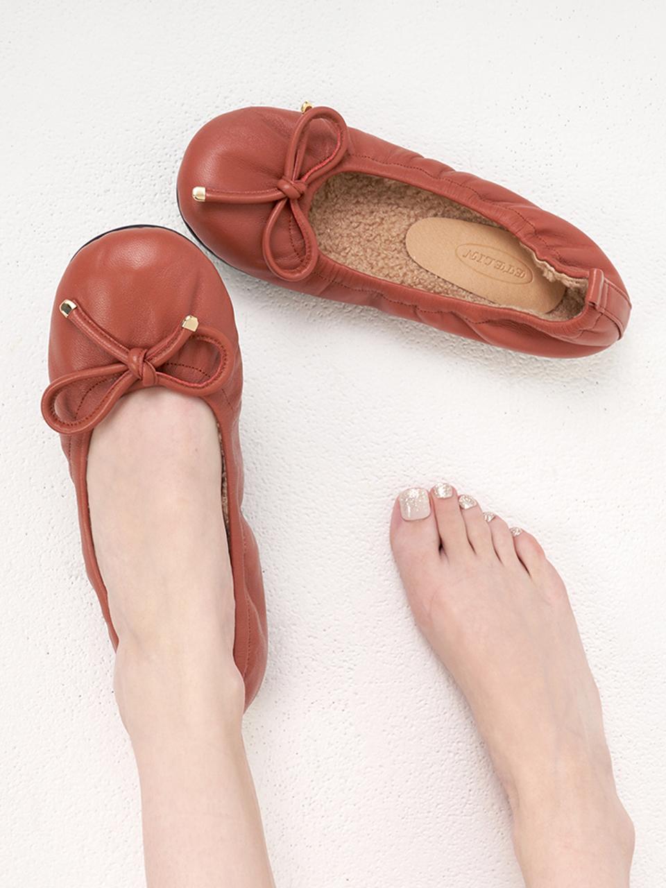 ETELIN Bonnet Ribbon Fur Flat Shoes