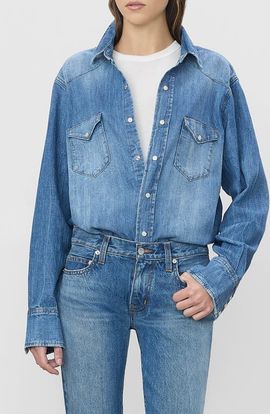 ETERNE ETERNE Ellis Snap Half-Placket Cotton Shirt