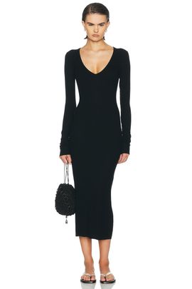 Eterne Eterne V Neck Butter Rib Midi Dress