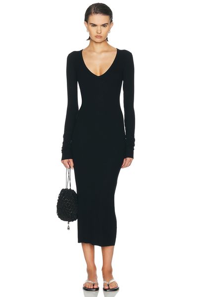 Eterne Eterne V Neck Butter Rib Midi Dress
