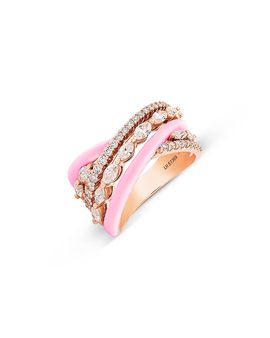 Etho Maria Etho Maria 18K Rose Gold Diamond Marquis & Round Pink Enamel Ceramic Crossover Ring, 1.05 tcw