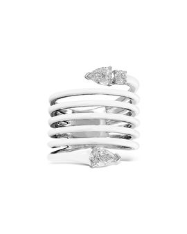 Etho Maria Etho Maria 18K White Gold Diamond Pear & Round White Ceramic Coil Ring