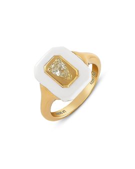 Etho Maria Etho Maria 18K Yellow Gold Yellow Diamond Pear Solitaire & White Ceramic Frame Ring, 0.24 tcw