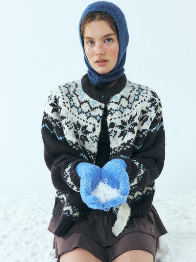 ETMON Alpaca Nordic Knit Cardigan, Charcoal