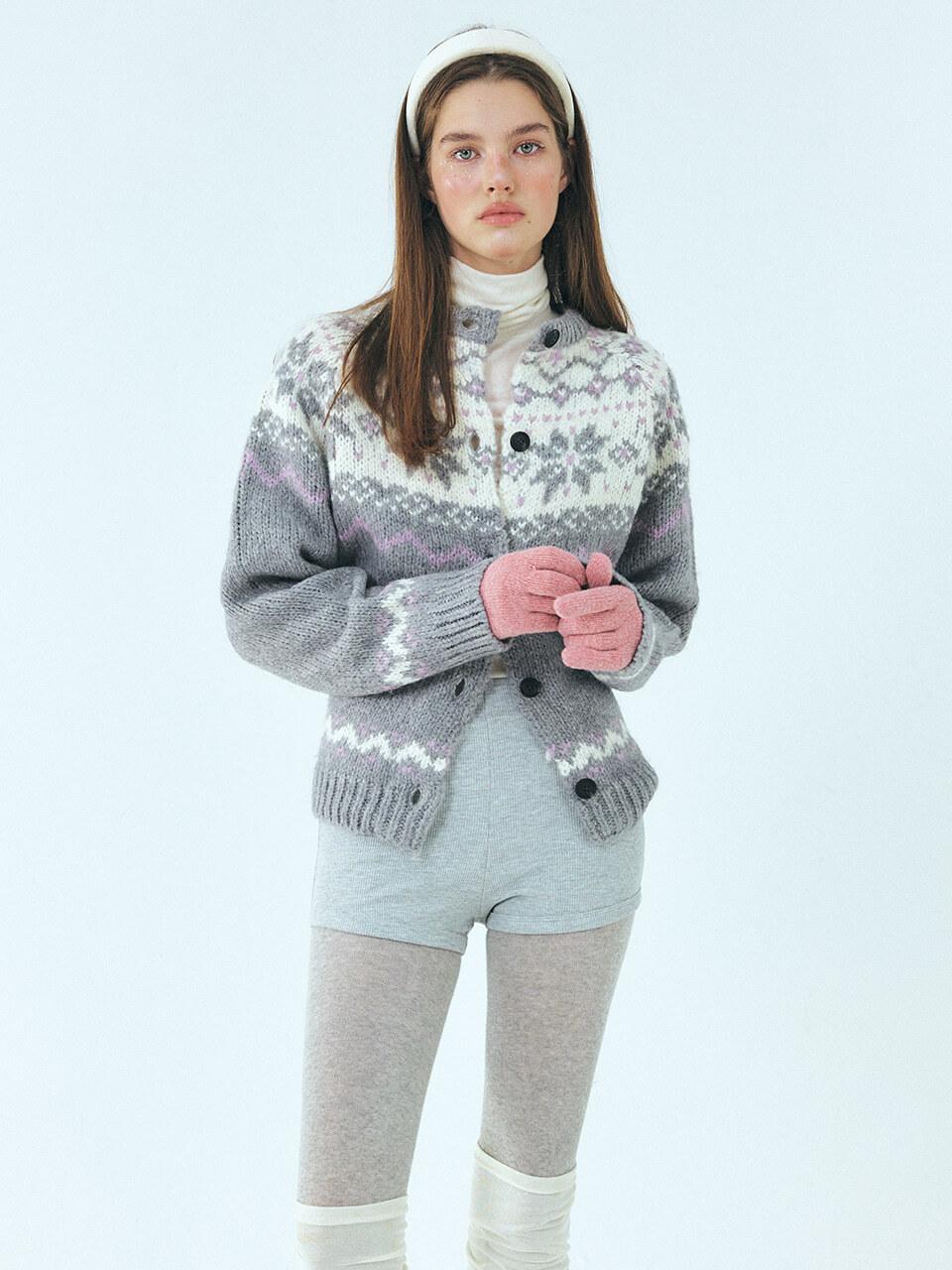 ETMON Alpaca Nordic Knit Cardigan, Grey