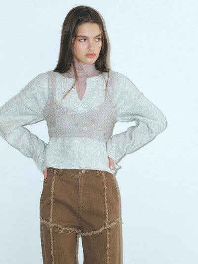 ETMON Boucle Tweed Bustier, Light Grey