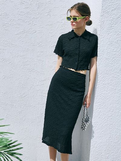 ETMON Bubble Blouse Set Outfit_Black