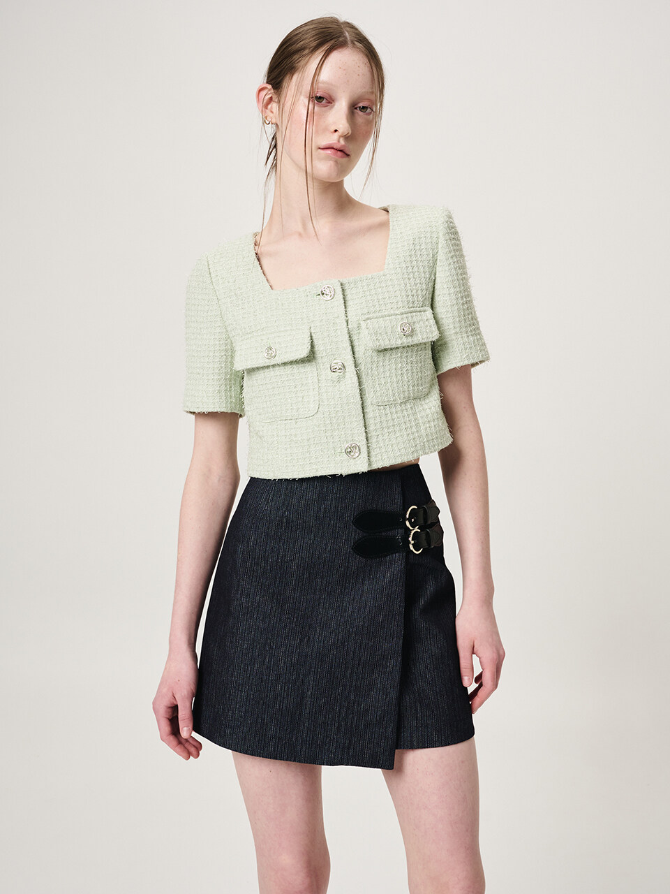 ETMON Buckle Wrap Mini Skirt_Black Indigo