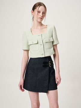 ETMON Buckle Wrap Mini Skirt_Black Indigo