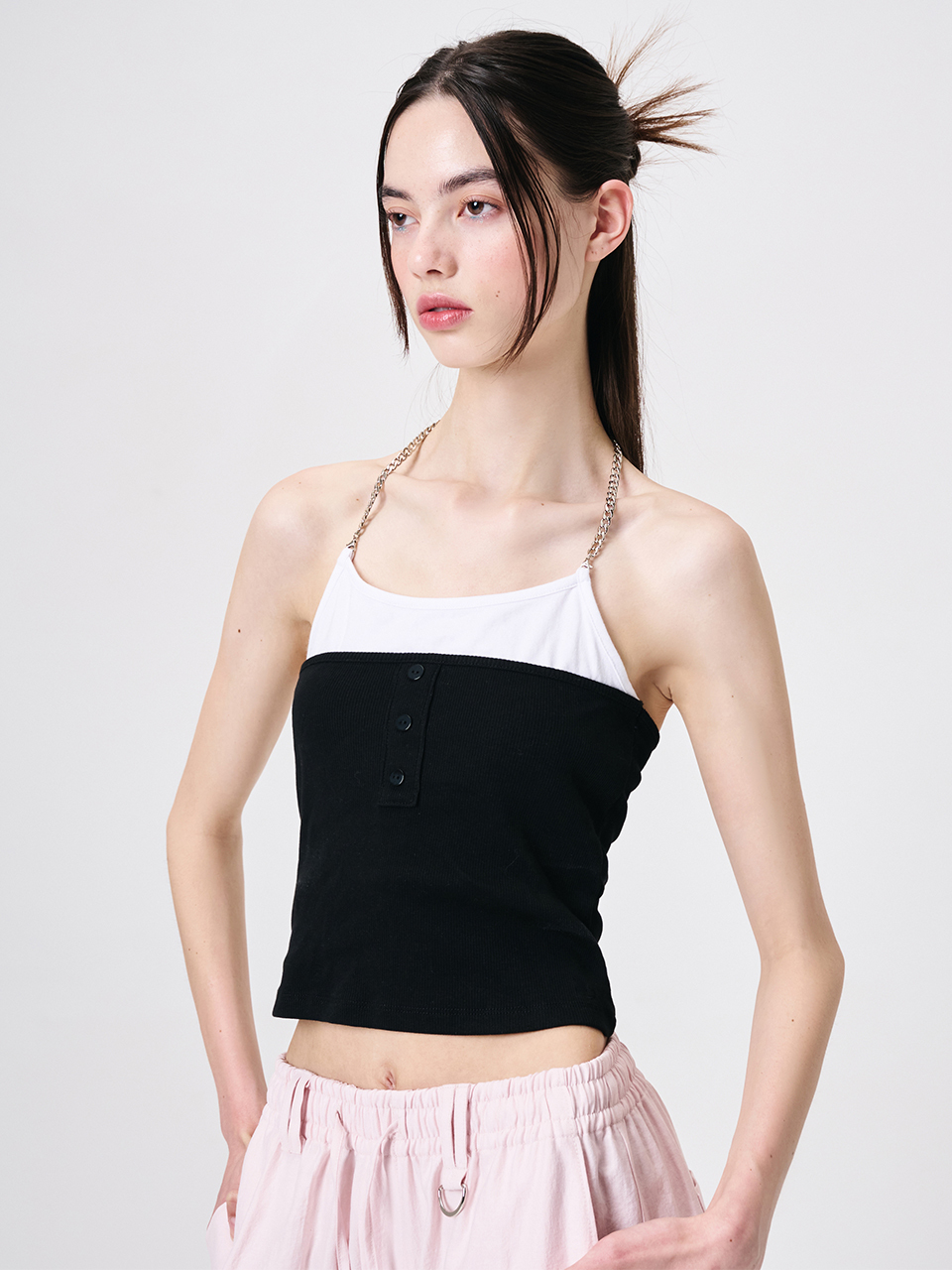 ETMON Chain Layered Sleeveless Top, Black