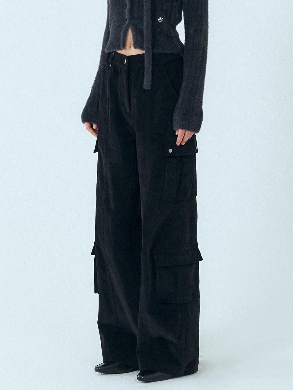 ETMON Corduroy Stud Pocket Pants, Black