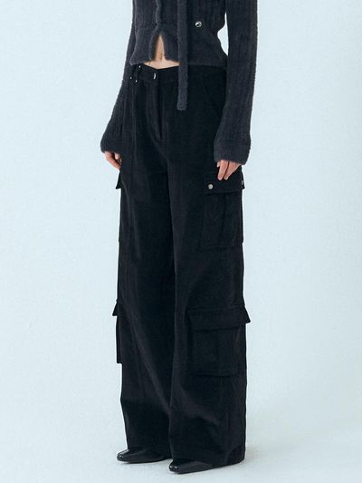 ETMON Corduroy Stud Pocket Pants, Black
