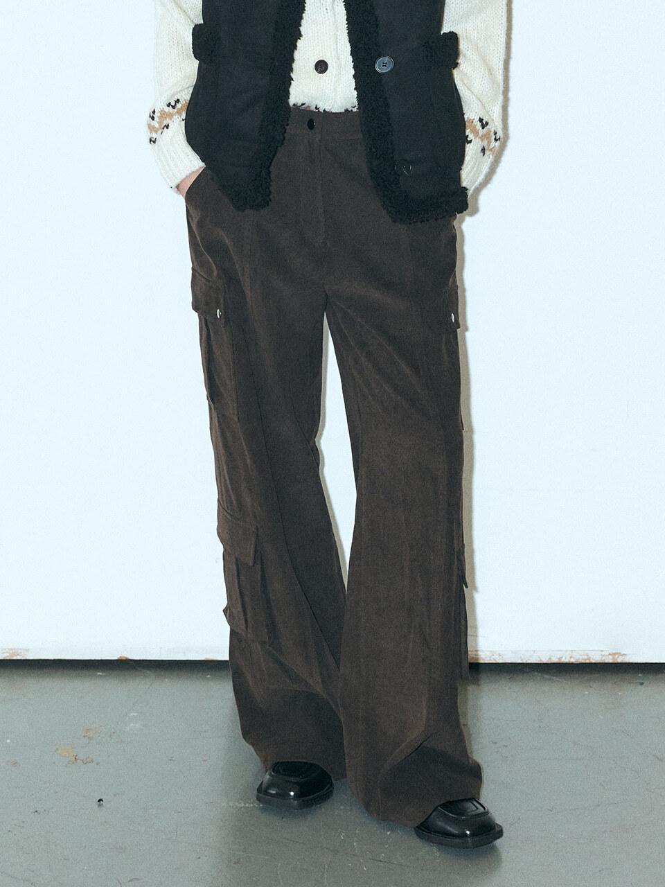 ETMON Corduroy Stud Pocket Pants, Brown