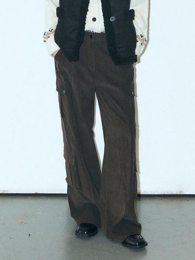ETMON Corduroy Stud Pocket Pants, Brown