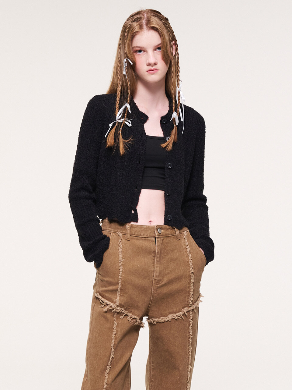 ETMON Curling Knit Cardigan, Black