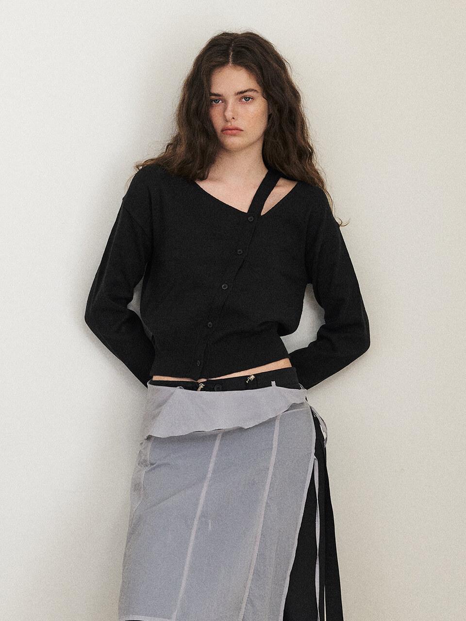 ETMON Cut-Out Diagonal Knit Cardigan,Black