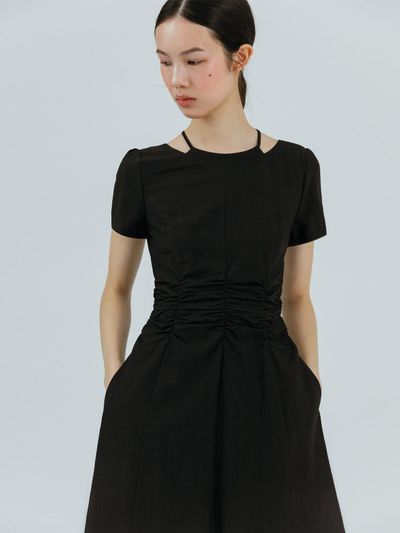 ETMON Double Neck Cut-Out Dress [Black]